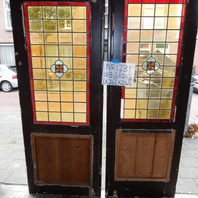 Old Door Panel with Red Stained Glass - No. 1731