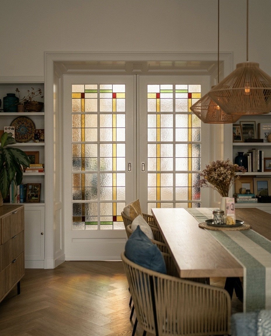 Stained glass sliding doors