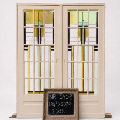 Antieke glas in lood schuifdeuren | 184,5 x 207 cm | Artikelnummer 5408